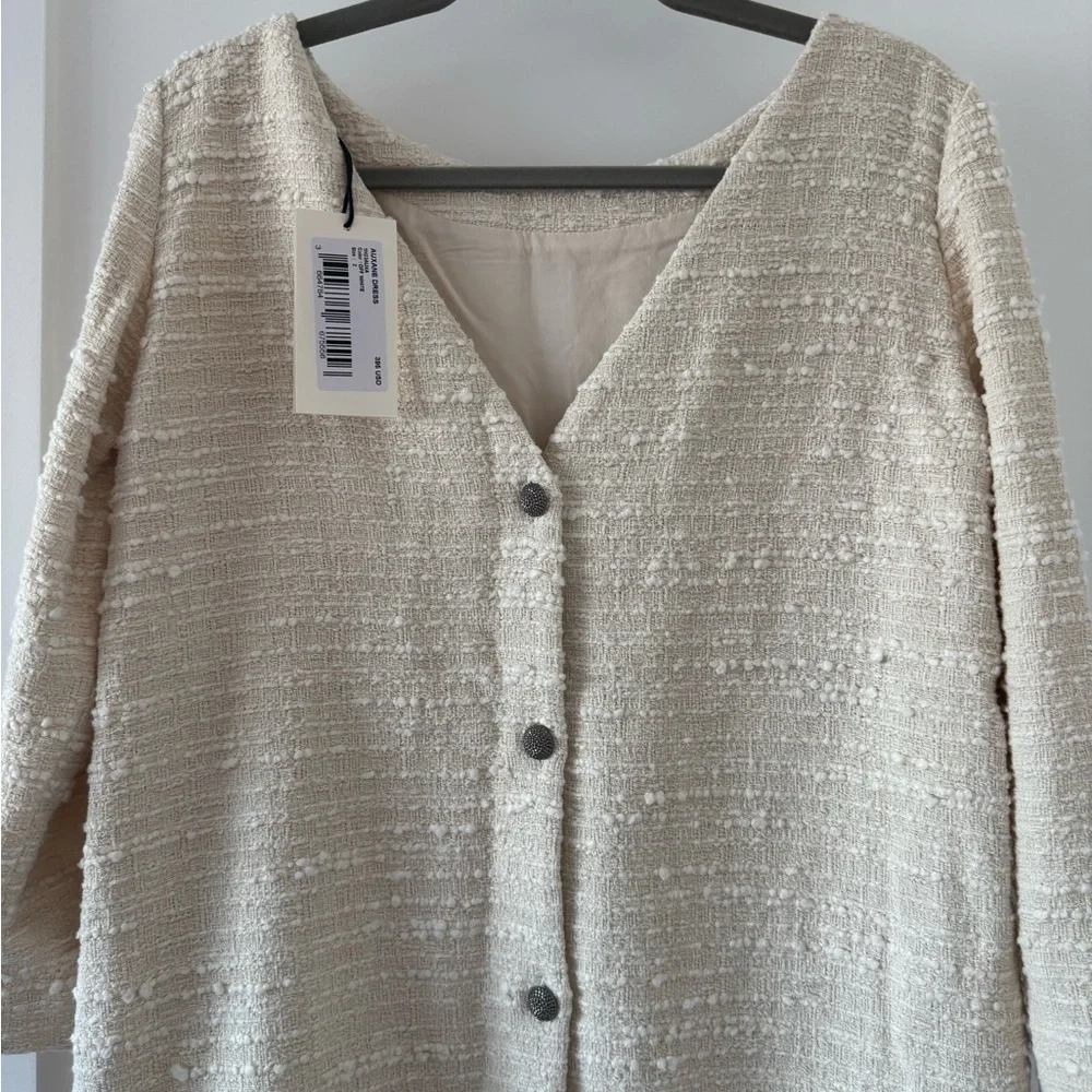 NWT BA&SH Auxane tweed mini dress long sleeve ecru size M - Picture 9 of 11